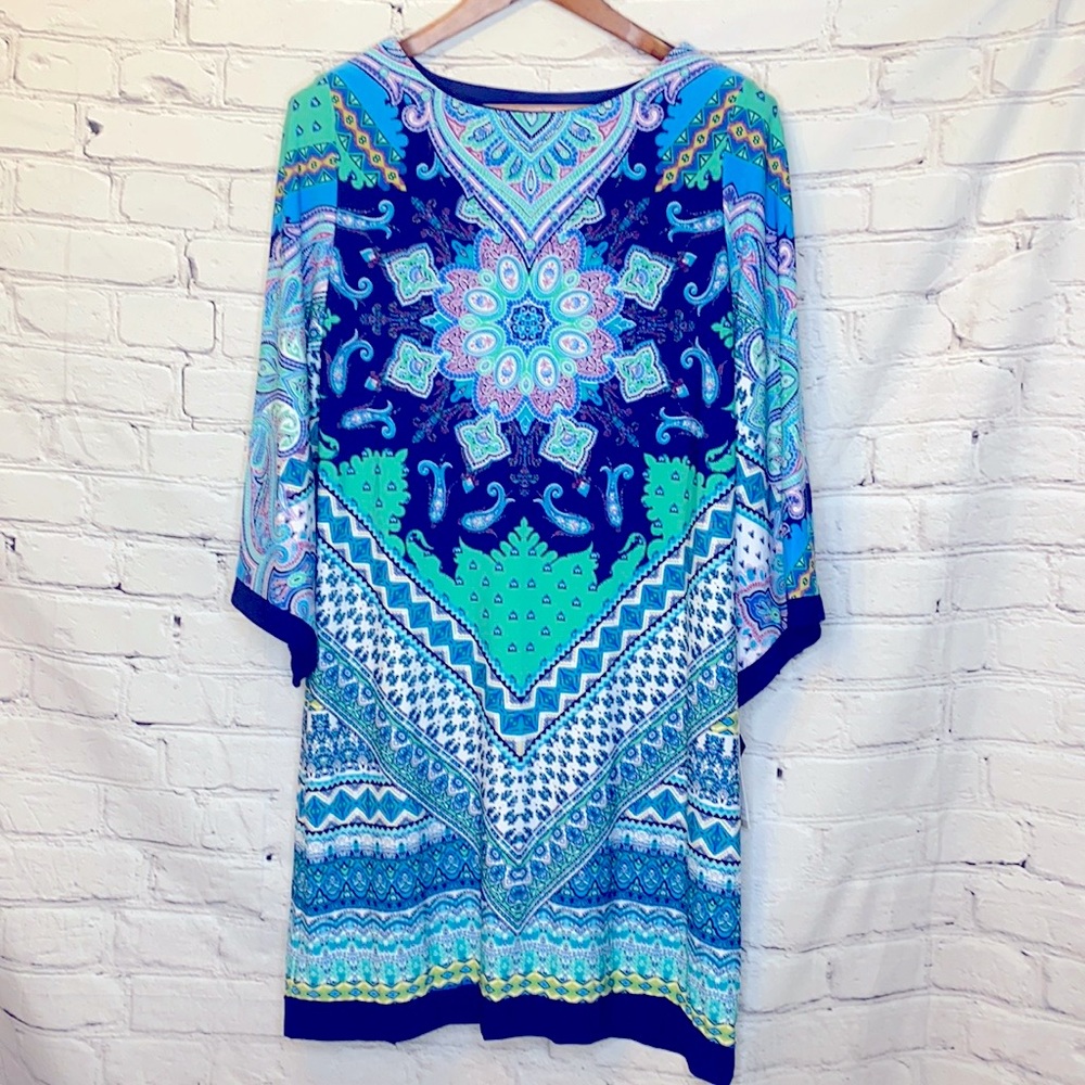 Sandra Darren Blue Green Long Sleeve Dress Size 12